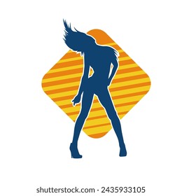 Silhouette of a female dancer in action pose. Silhouette of a slim woman in dancing pose.