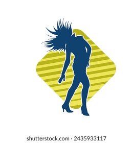 Silhouette of a female dancer in action pose. Silhouette of a slim woman in dancing pose.