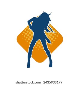 Silhouette of a female dancer in action pose. Silhouette of a slim woman in dancing pose.