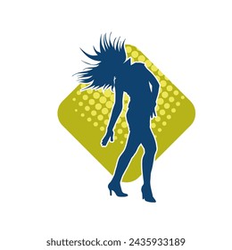 Silhouette of a female dancer in action pose. Silhouette of a slim woman in dancing pose.