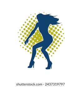 Silhouette of a female dancer in action pose. Silhouette of a slim woman in dancing pose.