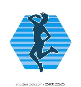 Silhouette of a female dancer in action pose. Silhouette of a slim woman in dancing pose.