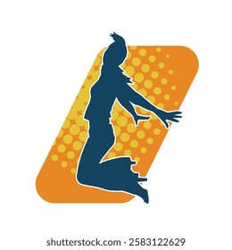 Silhouette of a female dancer in action pose. Silhouette of a slim woman in dancing pose.