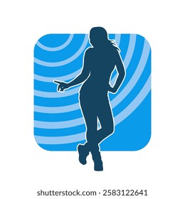 Silhouette of a female dancer in action pose. Silhouette of a slim woman in dancing pose.