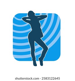 Silhouette of a female dancer in action pose. Silhouette of a slim woman in dancing pose.