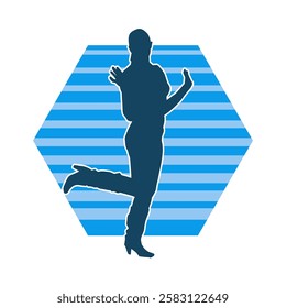 Silhouette of a female dancer in action pose. Silhouette of a slim woman in dancing pose.