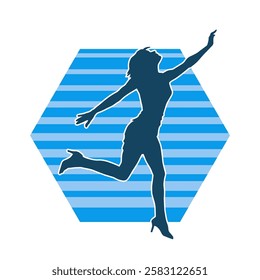 Silhouette of a female dancer in action pose. Silhouette of a slim woman in dancing pose.