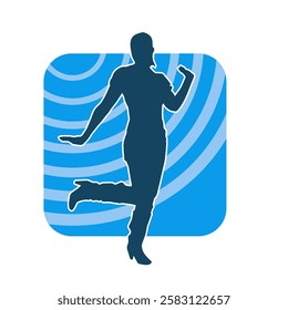 Silhouette of a female dancer in action pose. Silhouette of a slim woman in dancing pose.