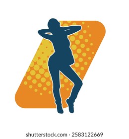 Silhouette of a female dancer in action pose. Silhouette of a slim woman in dancing pose.