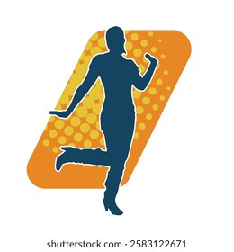 Silhouette of a female dancer in action pose. Silhouette of a slim woman in dancing pose.