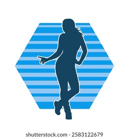 Silhouette of a female dancer in action pose. Silhouette of a slim woman in dancing pose.