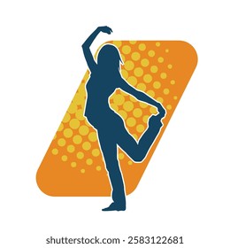 Silhouette of a female dancer in action pose. Silhouette of a slim woman in dancing pose.