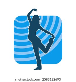 Silhouette of a female dancer in action pose. Silhouette of a slim woman in dancing pose.