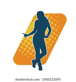 Silhouette of a female dancer in action pose. Silhouette of a slim woman in dancing pose.