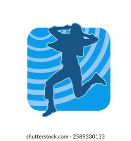 Silhouette of a female dancer in action pose. Silhouette of a slim woman in dancing pose.