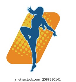 Silhouette of a female dancer in action pose. Silhouette of a slim woman in dancing pose.