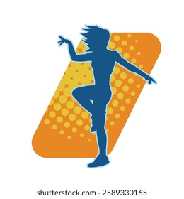 Silhouette of a female dancer in action pose. Silhouette of a slim woman in dancing pose.