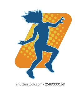 Silhouette of a female dancer in action pose. Silhouette of a slim woman in dancing pose.