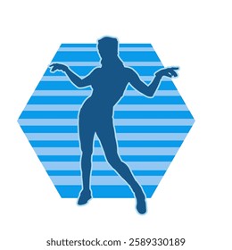 Silhouette of a female dancer in action pose. Silhouette of a slim woman in dancing pose.