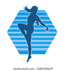 Silhouette of a female dancer in action pose. Silhouette of a slim woman in dancing pose.