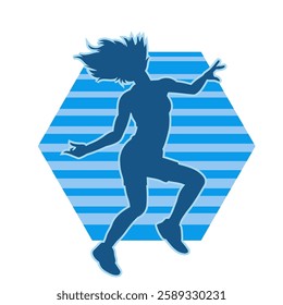 Silhouette of a female dancer in action pose. Silhouette of a slim woman in dancing pose.