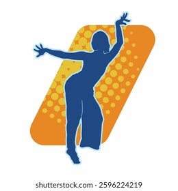 Silhouette of a female dancer in action pose. Silhouette of a slim woman in dancing pose.