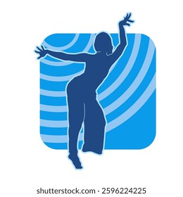 Silhouette of a female dancer in action pose. Silhouette of a slim woman in dancing pose.