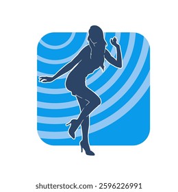 Silhouette of a female dancer in action pose. Silhouette of a slim woman in dancing pose.