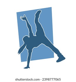 Silhouette of a female dancer doing hand stand pose. Silhouette of a woman dancing pose.