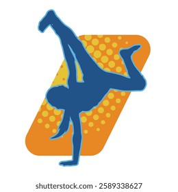 silhouette of a female dancer pose. silhouette of teenage doing handstand breakdance.