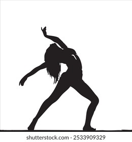 Silhouette of a female dancer striking a graceful pose against a white background.