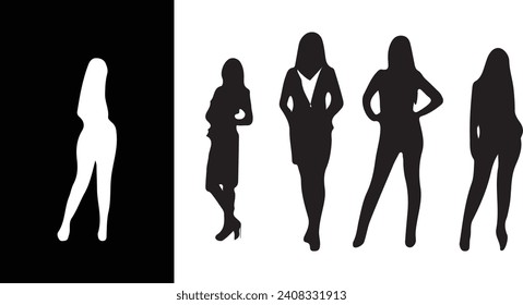 Silhouette of female employee. Business women silhouette isolated on white background 