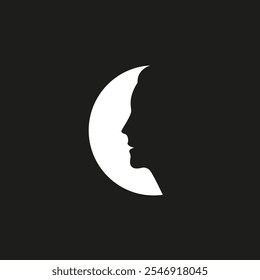 Silhouette of a female face inside a white circle on a dark black background.