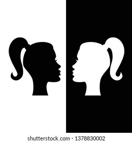 silhouette of a female face. vector image isolated on white and black background.