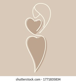 Silhouette of a female figure with hearts. Graphic design, icon, logotype.