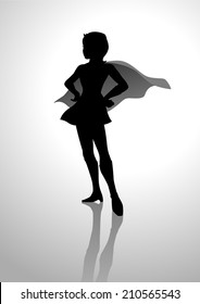 Silhouette of a female figure with superhero suit 