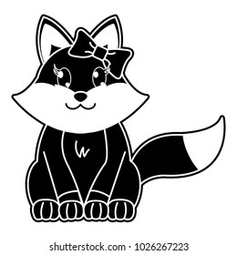 silhouette female fox cute animal with ribbon bow