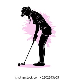 Silhouette of a female golf player. Vector illustration