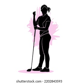 Silhouette Of A Female Golfer Isolated On A White Background