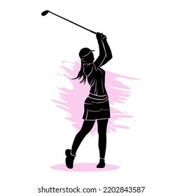 Silhouette Female Golfer Swinging Club Vector Stock Vector (Royalty ...