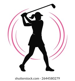 Silhouette of Female Golfer Swinging Golf Club