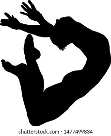 Silhouette of a female gymnast jumping through the air. Vector illustration. 