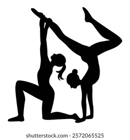 Silhouette of Female Gymnasts Performing Elegant Stunts