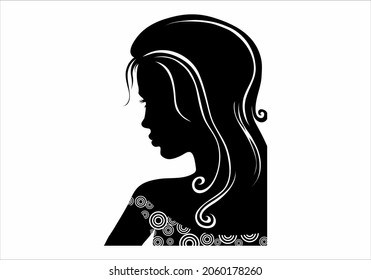 
Silhouette of female head, face profile, sketch. Hand drawn vector illustration, isolated on a white background. Design for invitations, greeting cards, vintage style.