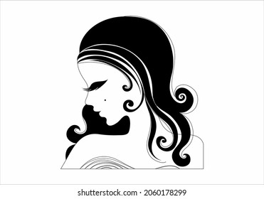
Silhouette of female head, face profile, sketch. Hand drawn vector illustration, isolated on a white background. Design for invitations, greeting cards, vintage style.