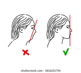 Silhouette of a female head on a white background. Facial correction and posture. Vector illustration.