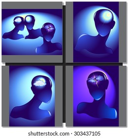 Silhouette of a female head vector illustration with different moods