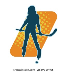 silhouette of a female hockey player in action. Sulhouette of a sporty woman in hockey player costume