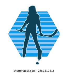 silhouette of a female hockey player in action. Sulhouette of a sporty woman in hockey player costume