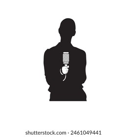 Silhouette of a female journalist with a microphone